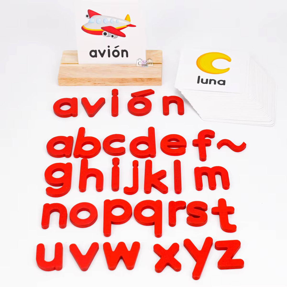 Juego de Ortografía Infantil en Español | Aprendizaje Divertido con Tarjetas, Letras y Soporte de Madera