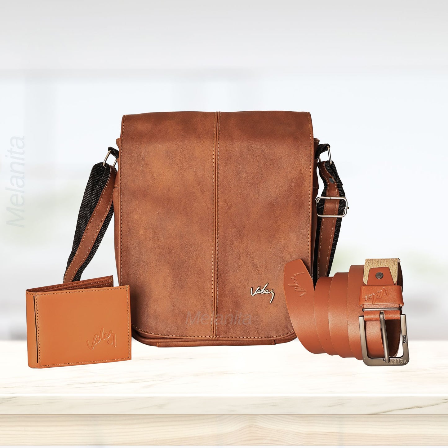 Trio Caballero Réplica Vélez Ref. Galahad | Carriel Grande 27 cm + Correa en Cuero + Billetera Hombre