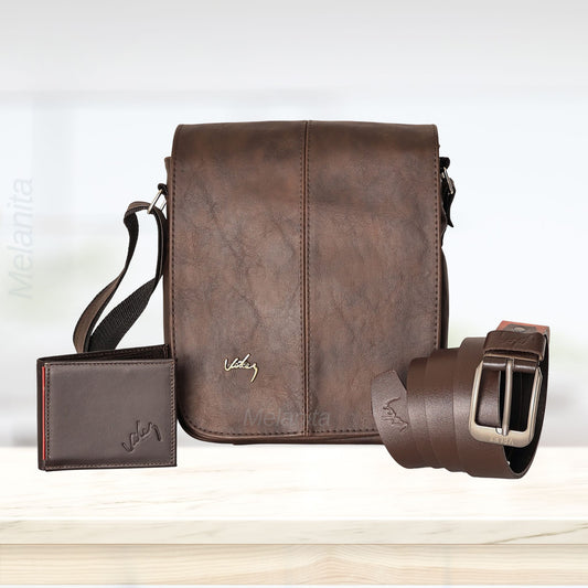 Trio Caballero Réplica Vélez Ref. Galahad | Carriel Grande 27 cm + Correa en Cuero + Billetera Hombre