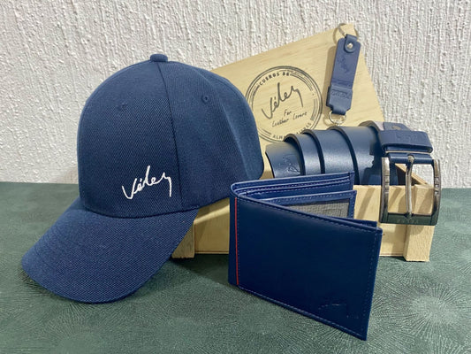 Combo Vélez X4 en Cuero | Billetera, Correa, Gorra y Llavero – Kit de Accesorios
