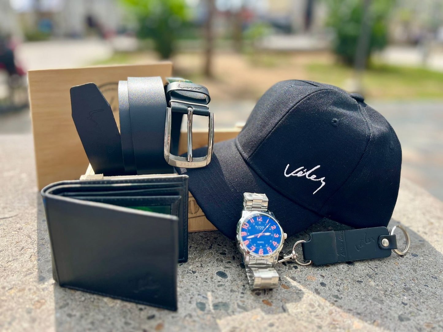 Combo Caballero X6 | Correa + Billetera + Reloj + Gorra + Llavero + Estuche